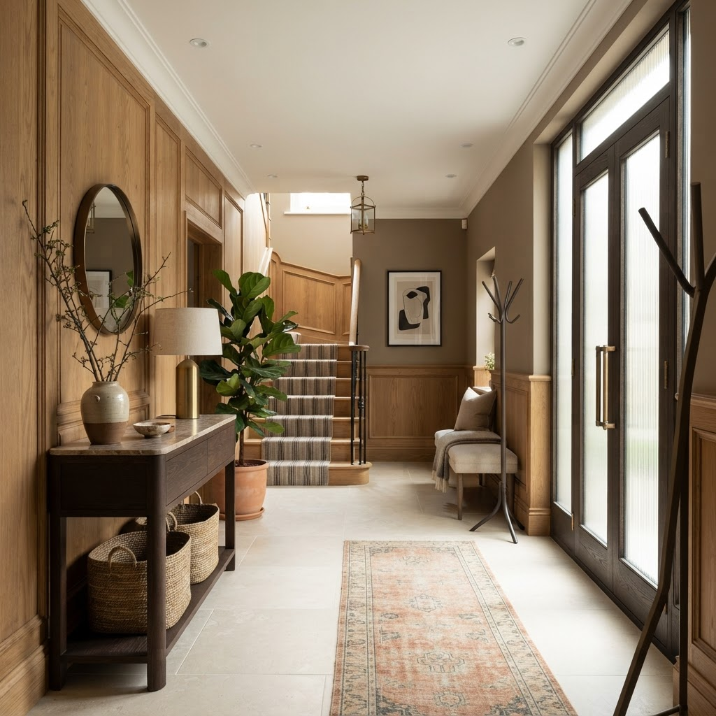 Finished bespoke entrance hallway with natural light